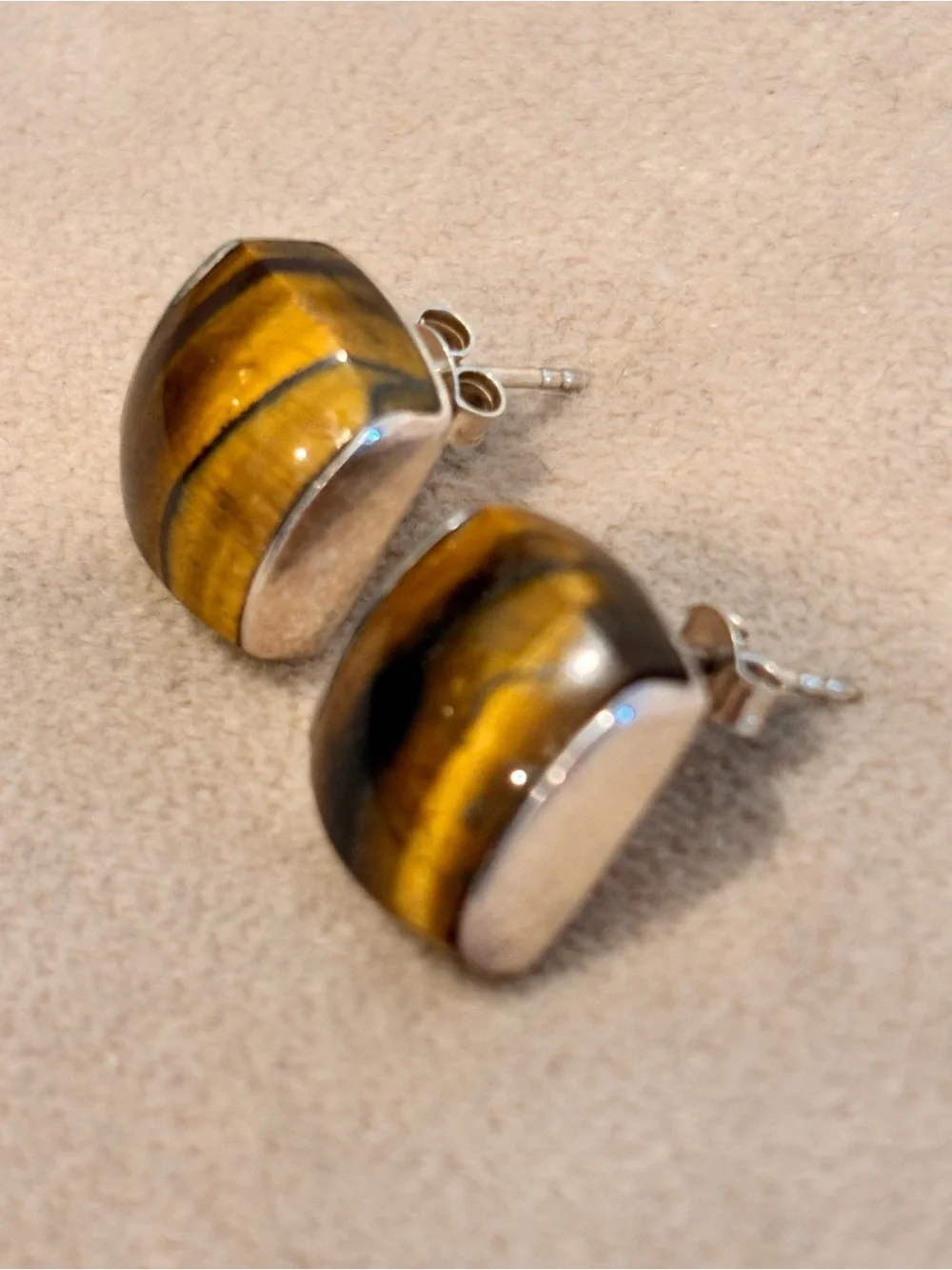 Vintage Designer 925 Sterling Silver Tiger's Eye Stud Earrings